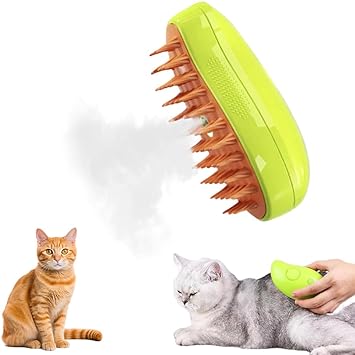 Steamy Cat Brush,3 In1 Spray Cat Brush, Self Cleaning Cat Steamy Brush, Cat Steamy Brush for Massage, Cat Grooming Brush for Removing Tangled and Loose Hair(A-Green)