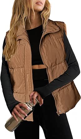 Zeagoo Women Puffer Vest Lightweight Stand Collar Sleeveless Winter Warm Zip Up Padded Outerwear Jackets with Pockets