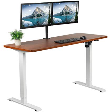 VIVO Electric 60 x 24 inch Stand Up Desk | Dark Walnut Table Top, White Frame, Height Adjustable Standing Workstation with Simple 2 Button Controller (DESK-KIT-W06D)