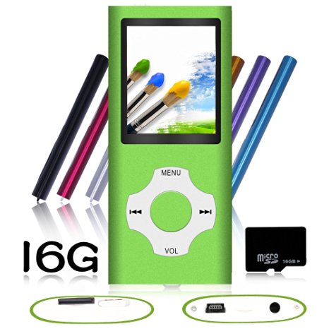 Tomameri - Compact and Portable MP3 / MP4 Player with Rhombic Button ( Including a 16 GB Micro SD Card ) Supporting Photo Viewer, E-Book Reader and Voice Recorder and FM Radio Video Movie - Green