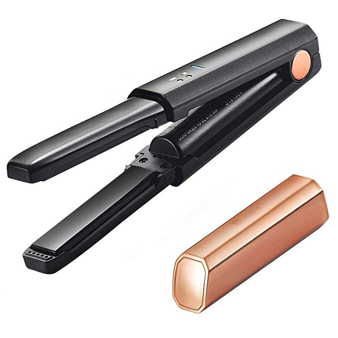 Deogra Cordless Hair Straighteners USB Rechargeable Mini Flat Iron Ceramic Tourmaline Straightening Iron with 3D Floating Plates Portable for Travel Incl Heat-resistant Storage Pouch (Rose Gold)