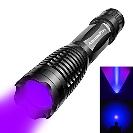 AhomePlay Waterproof Tactical Flashlight - CREE XP-G R5 LED, 300 Lumen, 1 Mode, Adjustable Focus, Rechargeable 18650 Battery and Charger Included - UV Light