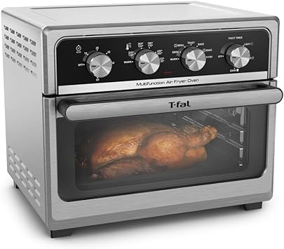 T-fal 9 in 1 Toaster Oven Air Fryer Combo Stainless Steel Convection Countertop Oven, No Preheat, Fast Heatup, 7 Pound Chicken Capacity, Extra Crispy Results, Toast, Bake, Air Fry, Reheat, Broil