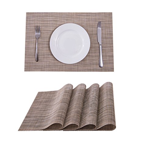 Set of 4 Placemats,Placemats for Dining Table,Heat-resistant Placemats, Stain Resistant Washable PVC Table Mats,Kitchen Table mats(Khaki)
