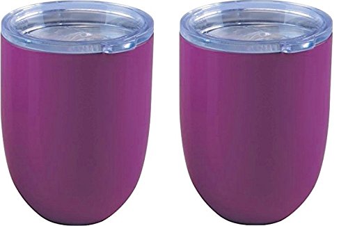 ICICLE 10oz Double Wall Vacuum Insulated Stemless Stainless Steel Lowball Wine Glass Tumbler with Spill Proof & Slide Lock Lid – BPA Free (2, Purple)