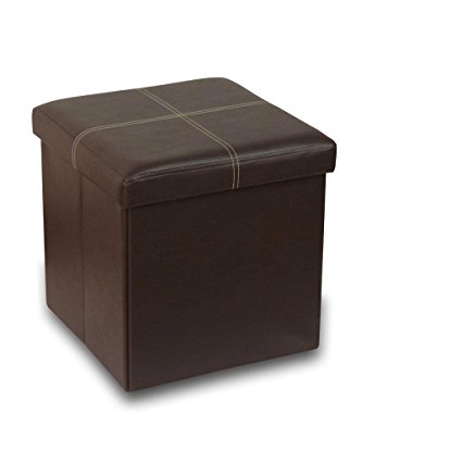 Otto & Ben  15 inch Line Design Memory foam Seat Folding Storage Ottoman Bench with Faux Leather,  Brown