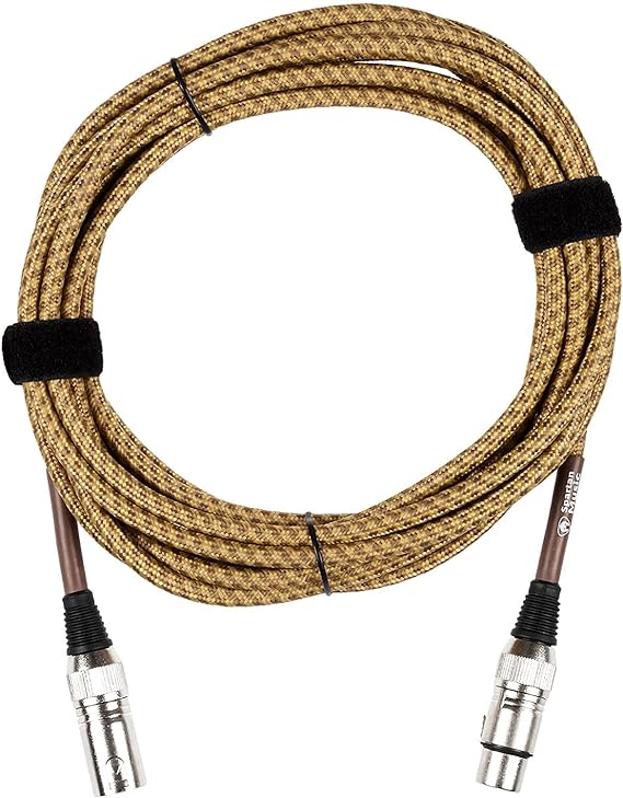 6 Meter (20 ft) Braided Vintage Microphone Cable XLR Male to Female Balanced Mic Lead