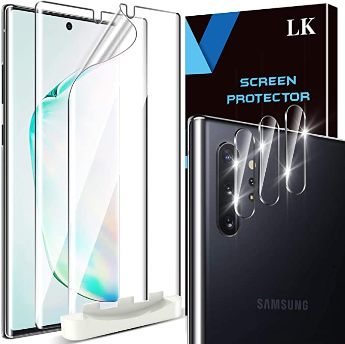 [5 Pack] LK 2 Pack Screen Protector for Samsung Galaxy Note 10 Plus TPU Film   3 Pack Camera Lens Protector for Samsung Galaxy Note 10 Plus Tempered Glass (Easy Installation Tray) HD Ultra-Thin