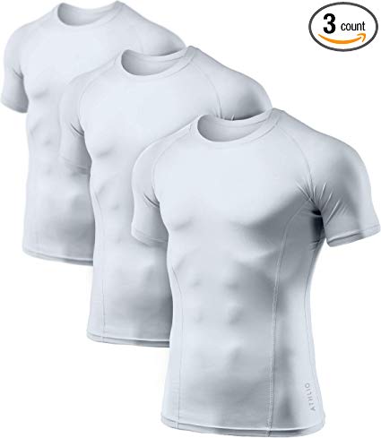 ATHLIO Men's (Pack of 3) Cool Dry Compression Short Sleeve Sports Baselayer T-Shirts Tops BTS02