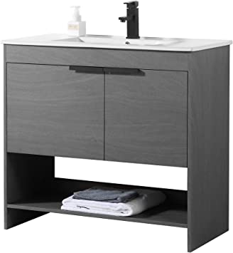 Fine Fixtures Phoenix 36 in. W x 18.5 in. D x 33.5 in. H Bathroom Vanity in Classic Grey with White Ceramic Sink [Full Assembly Required]