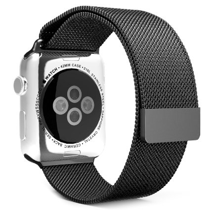 Apple watch bandUMTele Milanese Loop Stainless Steel Brecelet Smart Watch Strap with Unique Magnet LockNo buckle Needed for iwatch Apple Watch Band 42mm Black