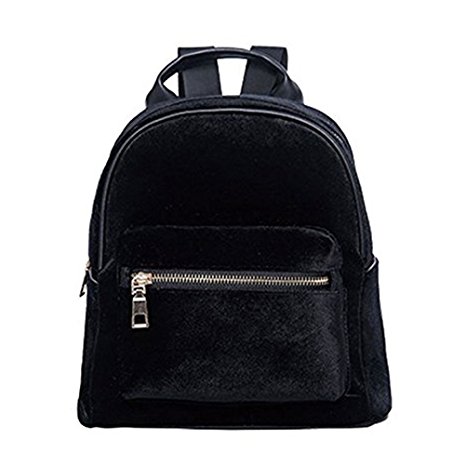 Donalworld Girl Velvet Backpack Cute Casual Zipper Solid Bags