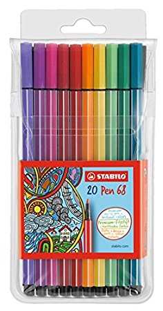 Stabilo Pen 68 Coloring Felt-tip Marker Pen, 1 mm - 20-Color Wallet Set