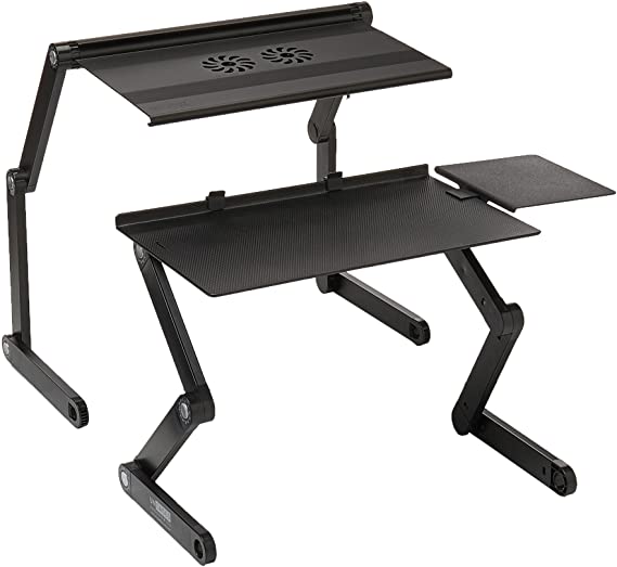 WorkEZ Standing Desk Conversion Kit with 2 fans & 3 usb ports. Best Laptop Sit to Stand Converter Ergonomic Adjustable Height & Angle Negative Tilt