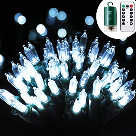 RECESKY 100 LED Christmas String Lights with Remote and Timer - 33ft Clear Mini Battery String Light, Fairy Lighting Decor for Outdoor, Indoor, Xmas Tree, Lawn, Bedroom, Christmas Decorations, White