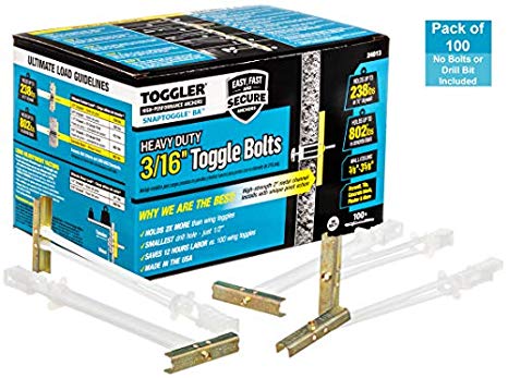 TOGGLER SNAPTOGGLE BA Toggle Anchor, Zinc-Plated Steel Channel, Made in US, 3/8" to 3-5/8" Grip Range, For 3/16"-24 UNC Fastener Size (Pack of 100)