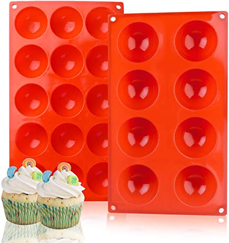 Semi Sphere Silicone Molds, 2 Pack Muffin Cupcake Baking Pan for Cake Jelly Pudding Chocolate Making Desserts Servings Domed Treats