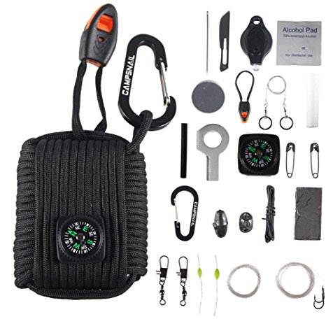 Emergency Survival Kit Grenade - 25 Accessories First Aid Kit Survival Wrapped in 550 lb Paracord Survival Grenade Cord for Emergencies