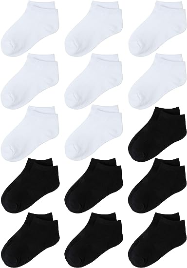 Cooraby 15 Pack Kids' Half Cushion Low Cut Athletic Ankle Socks Boys Girls Ankle Socks