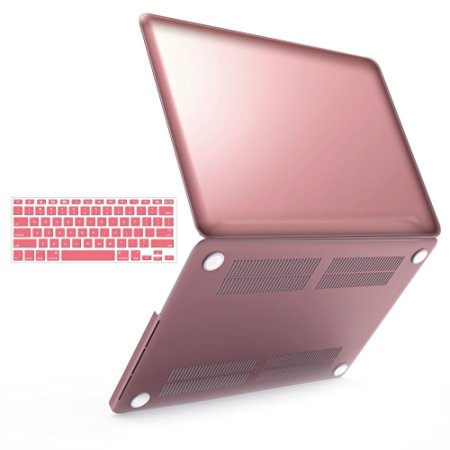 iBenzer - 2 in 1 Macbook Retina 15" Soft-Skin Plastic Hard Case Cover & Keyboard Cover for Macbook Pro 15.4" w/ Retina Display NO CD-ROM (A1398), Rose Gold MMP15R-MPK 1