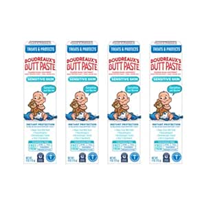 Boudreaux's Butt Paste for Sensitive Skin Diaper Rash Cream, Ointment for Baby, 4 oz Tube (Pack of 4)