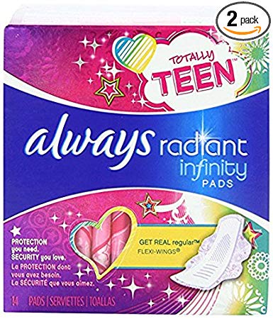 Always Totally Teen Always Radiant Infinity Pads, 14 Count - Pack of 2