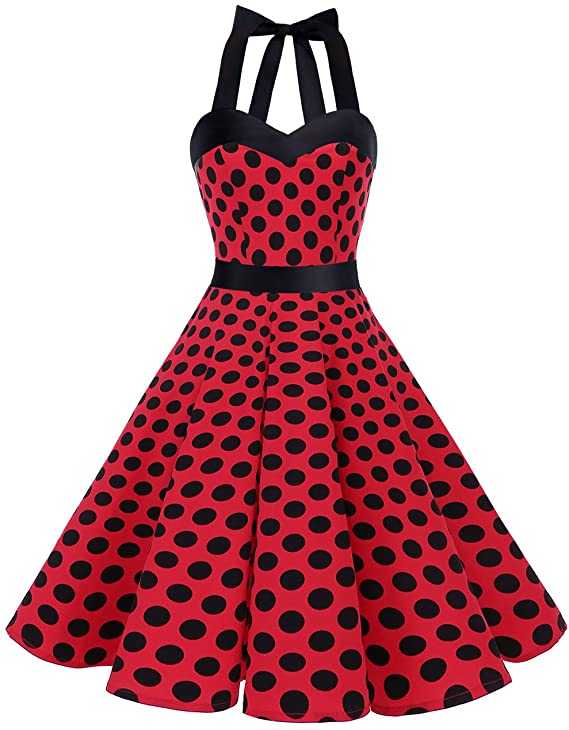 DRESSTELLS 50's Vintage 1950s Rockabilly Polka Dots Audrey Dress Retro Cocktail Dress