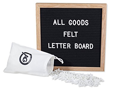 Felt Letter Board | 10x10 Inch Oak Frame & Black Felt | 298 White Changeable Letters and BONUS Drawstring Canvas Pouch