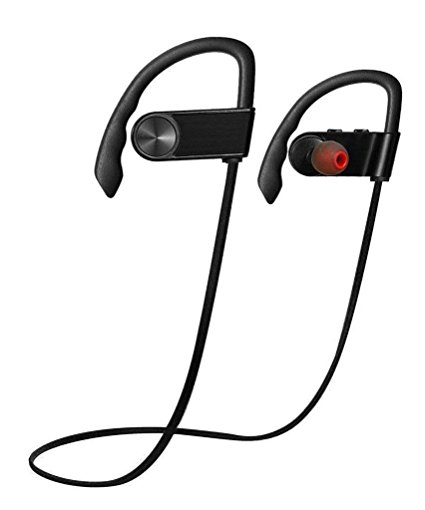 Wireless Bluetooth Headset, Lightweight, Sweatproof, Noise Cancelling, Compatible with iPhone, Samsung, LG (Black)