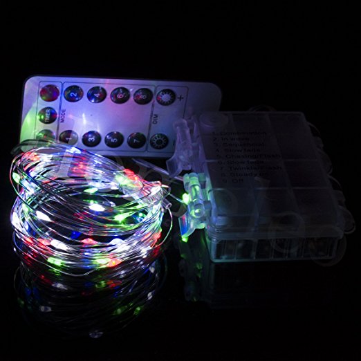 Homeleo 10M 100LED Battery Powered LED String Lights w/ Remote Mini Tiny LED Lamps on Flexible Thin Silver Wire Blinking Twinkle Steady On LED Starry Fairy Lighting(Remote,Multi-color)