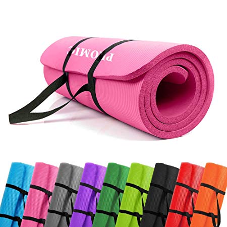 PROMIC All-purpose 0.6 inches Extra Thick 72 inches Long High Density Anti-Tear Non-Slip Exercise Mat, Yoga Mat, Pilates Mat with Carrying Strap for Fitness, Workout