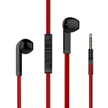 Fedirect Wired Headphones In Ear iPhone Earbuds with Microphone Tangle Free Flat Cable Earphones Black Red
