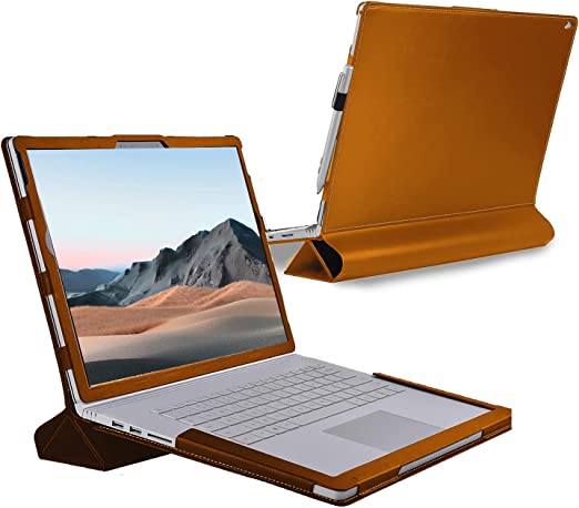 Honeymoon Protective Case for Microsoft Surface Book 3/2 15 inch Laptop, PU Leather Hard Case Cover with Free Folding Stand Detachable Folio Case Cover for Surface Book Laptop(Brown,15")