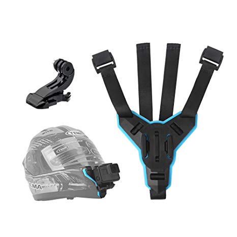 TELESIN Helmet Chin Mount, Motorcycle Helmet Strap for GoPro Hero (2018) Hero 7 Black/White/Gray, Hero 6 Hero 5 Black Hero 4/3 /LCD Session Fusion, 360 Camera, AKASO, Campark, Polaroid, Lite, APEMAN