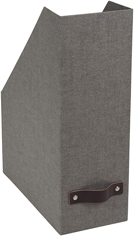 Bigso Estelle Canvas Fiberboard Upright Magazine Storage Box, 12.6 x 4.5 x 9.8 in, Grey