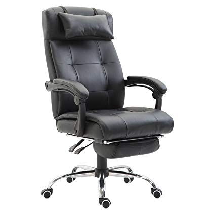 HOMCOM Executive PU Leather High Back Reclining Swivel Office Chair with Footrest (Black)