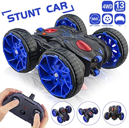 MaxTronic Toy Gift for 3-8 Years Old Kids - 360° Flip Remote Control Stunt RC Car, 4WD 2.4Ghz High Speed Electric Vehicle Truck for Boys Girls Children Birthday With LED Light, Blue