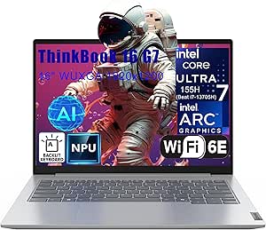 Lenovo Thinkbook 16 Ultra 7 155H Premium Laptop Computer Intel 16-Core 16" FHD 64GB DDR5 2TB SSD Arc Graphics Backlit Keyboard Thunderbolt Win 11 Pro NPU AI Experience Copilot Business Laptop AZXUT