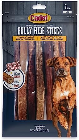 Cadet Bully Hide Sticks for Dogs - All-Natural Bully Stick & Beef Hide Dog Chews - Long Lasting Bully Sticks Alternative Made with 2 Ingredients - Dog Chews for Aggressive Chewers, Large (7 Count)
