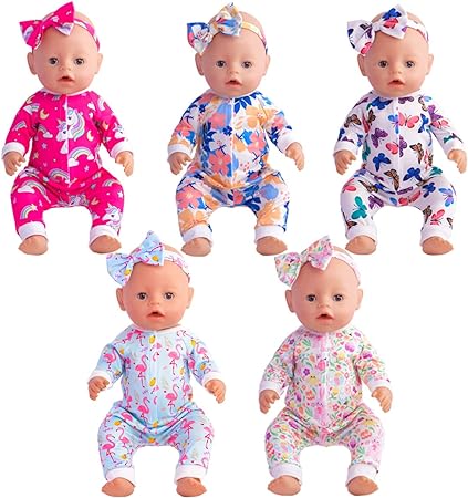 Sweet Dolly Baby Doll Accessories 5 Set Baby Doll Clothes and Headbands for 15 Inch Doll to 18 Inch Doll, 10 PCs in Total Doll Clothes and Accessories
