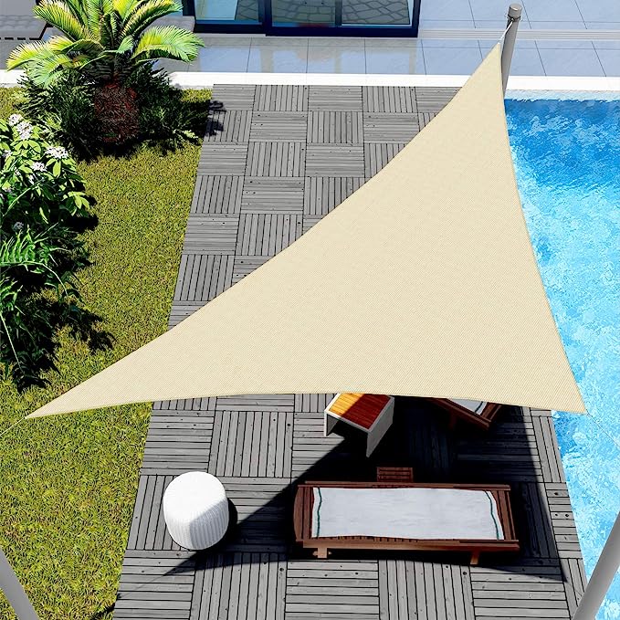 Windscreen4less 18' x 18' x 25.5' Triangle Sun Shade Sail - Beige Durable UV Shelter Canopy Fabric Cloth Screen Water Permeable & UV Resistant for Patio Outdoor Backyard - Customized
