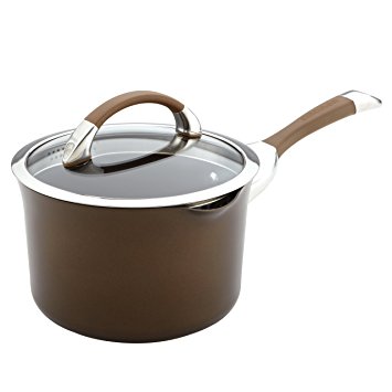 Circulon Symmetry Chocolate Hard Anodized Nonstick 3-1/2-Quart Covered Straining Saucepan