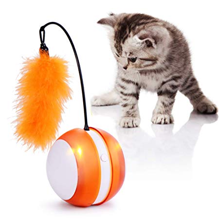 Smart Cat Toys Interactive, Automatic Cat Toy Ball Interactive Cat Toys for Indoor Cats, Best Electronic Feather Cat Toys Ball with Light for Cats, Cats Exercise/Companion Toy Ball by Tiitc