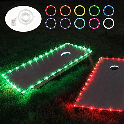 Blinngo Cornhole Lights Set, 16 Colors Change Cornhole Board LED Lights with Remote Control, Ring Light and Board Edge Night Lights LED Connected Together