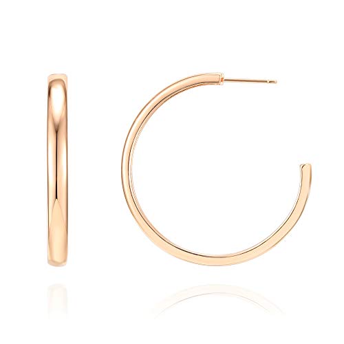 PAVOI 14K Gold Plated Silver Post Wide Flat Edge 40mm Hoop Earrings