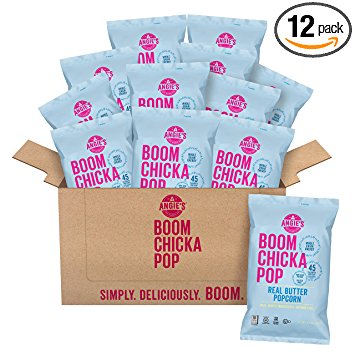 Angie’s BOOMCHICKAPOP Real Butter Popcorn, 4.4 Ounce Bag (Pack of 12 Bags)