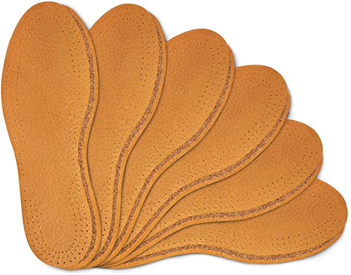 Shoe Insoles 6-Pair Pack Natural Leather with Cork Underlayer, Shoe Inserts