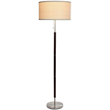 Brightech Carter LED Floor Lamp - Classy Vintage Drum Shade Lamp - Standard E26 Socket Base - Includes Brightech's Energy Efficient LightPro 9.5-Watt LED Light Bulb - Walnut Eucalyptus Wood Finish