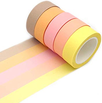 ERCENTURY Washi Masking Tape Set, Assorted 5 Rolls, Decorative Writable Tape, for Fun DIY Art Supplies, Scrapbooking Crafts Wrapping (Yellow-Toned)