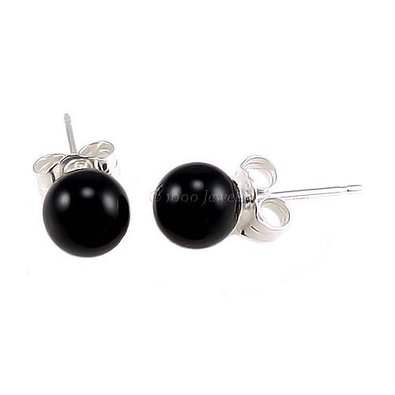 925 Sterling Silver 6mm Black Onyx Ball Stud Post Earrings